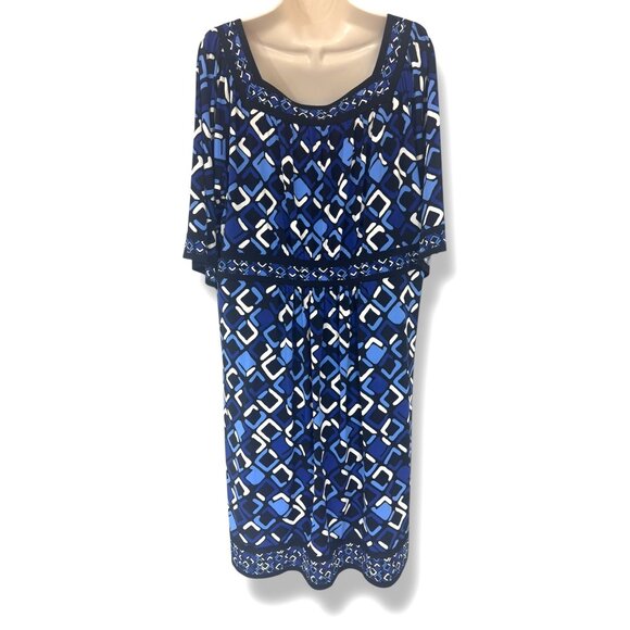 Apt. 9 Blue Geometric Print Square Neck Dress Size 2X 18 20 All-Season Plus Size - Picture 3 of 7